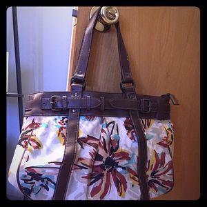 Cloth with faux leather trimming purse