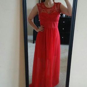 Red flowy long dress
