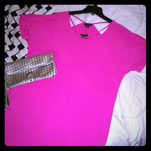 Hot Pink Slip Dress with Shoulder Slits.