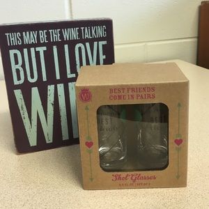 Francesca's "I Love Wine" sign and Shot Glasses