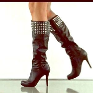 Black tall studded boots