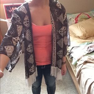 Hollister Grey Fringe Cardigan Flyaway