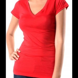Red v-neck t-shirt