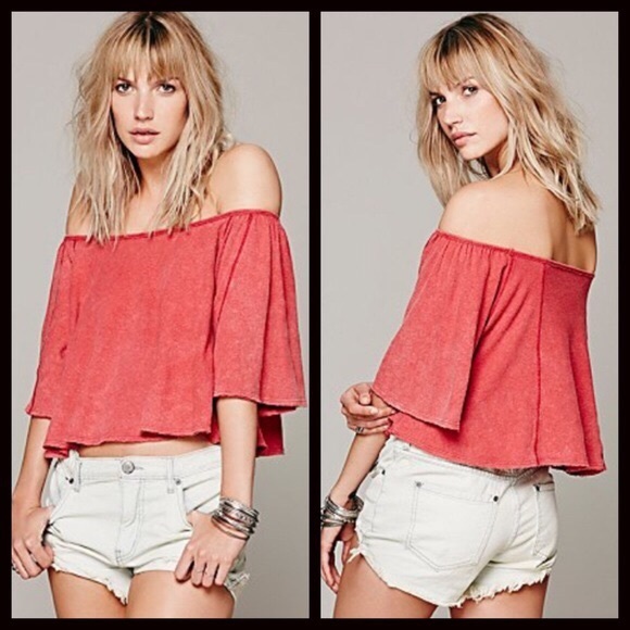 ❌SOLD❌Free People Crop Top Tee Off The Shoulder - Picture 3 of 8