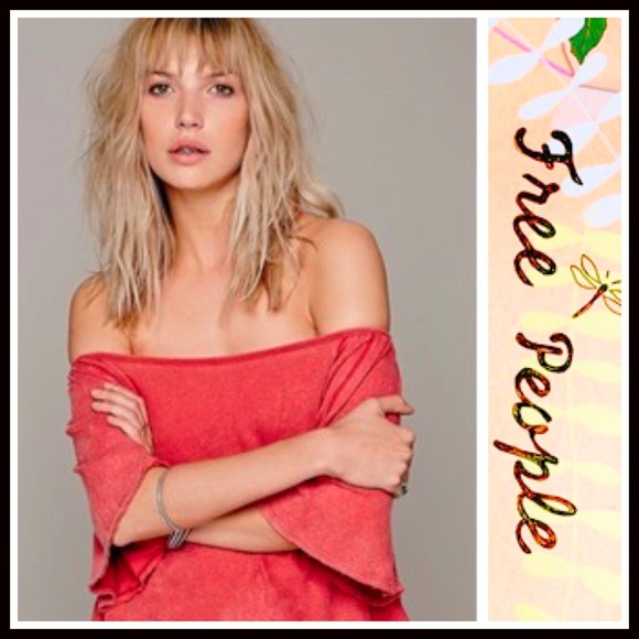 ❌SOLD❌Free People Crop Top Tee Off The Shoulder - Picture 6 of 8