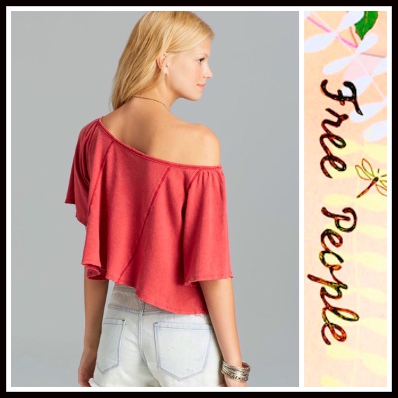 ❌SOLD❌Free People Crop Top Tee Off The Shoulder - Picture 7 of 8