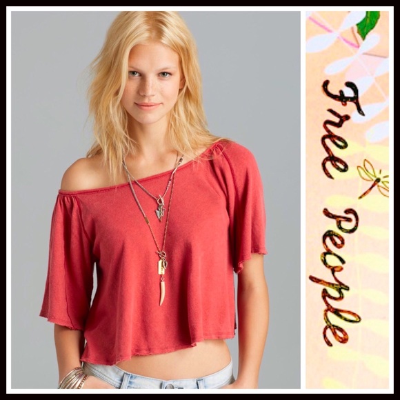 ❌SOLD❌Free People Crop Top Tee Off The Shoulder - Picture 8 of 8