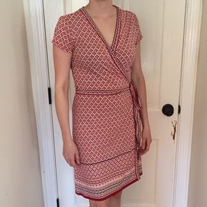 Red Print Short Sleeve Wrap Dress