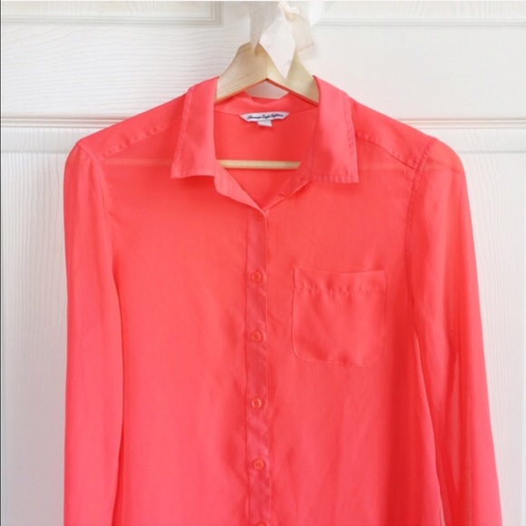 American Eagle Outfitters Tops - ⭐️ Last Call! ⭐️ Sheer Neon Coral Blouse