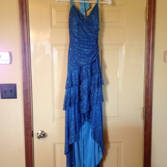 Homecoming/Prom Blue Sparkle Halter Tie Dress