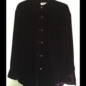 Velvet long button down.  Deep wine color