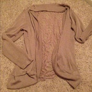 Light weight tan cardigan with lace back
