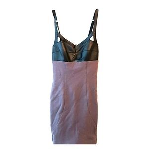 Hot Black leather and gray dress!