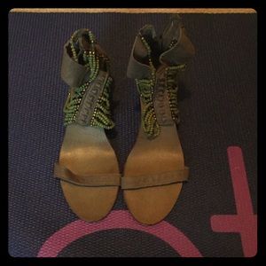 Ash Beaded Wedge Sandals