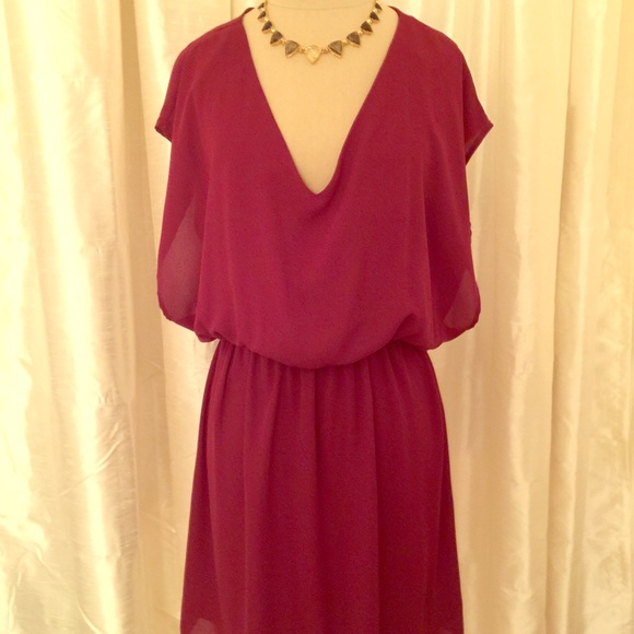 Burgundy Gathered Waist Dress