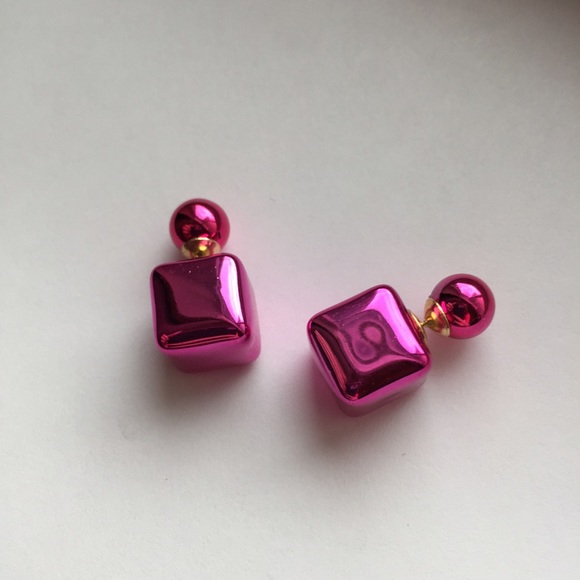 Jewelry - Square Candy Color Pink Double Side Earrings NEW
