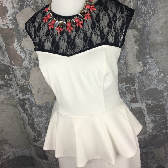 Speechless Dresses & Skirts - White and black lace cut out back peplum dress