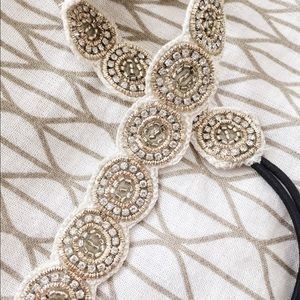 Brushed Gold Jewel Embroidered Elastic Headband