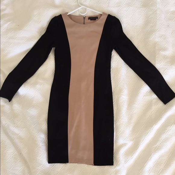 Alice + Olivia beige and black striped dress