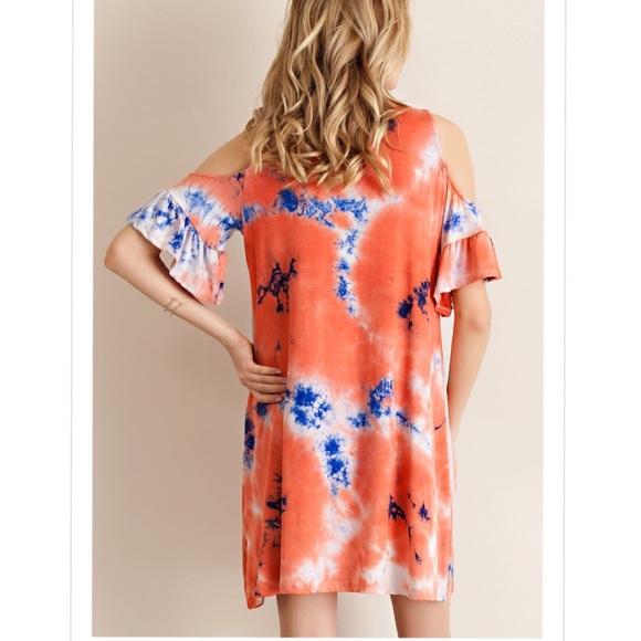 ‼️ FLASH SALE ‼️Coral cold shoulder tie dye dress - Picture 2 of 4