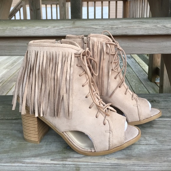 N Breeze Shoes - •Fringe Lace-Up Booties•