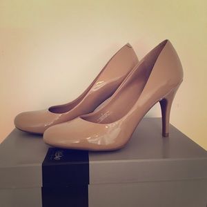 Camel Patent Leather Pumps