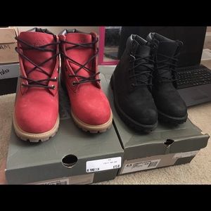 Black & Red timberlands! Size 4.5y