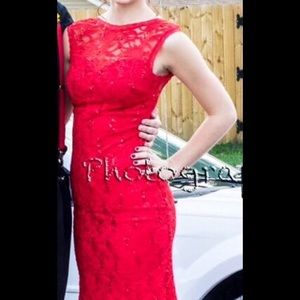 Red lace prom dress