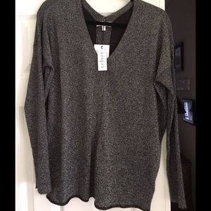 Velvet metallic charcoal v neck sweater
