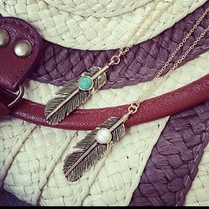 Gold like turquoise stone feather necklace Gold like turquoise stone feather necklace