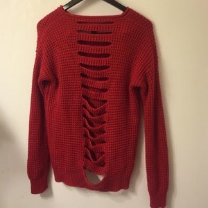 Red Sweater with Cut Out Back