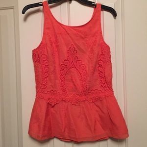 Coral peplum lace top