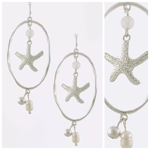 Oval Pearl Starfish Earrings - Picture 2 of 12