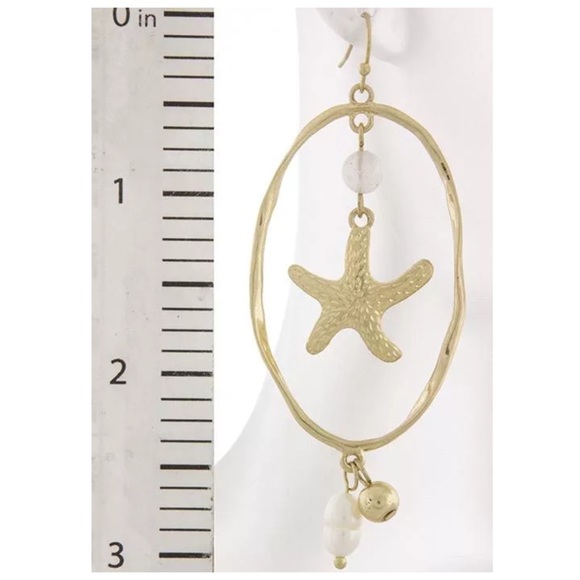 Oval Pearl Starfish Earrings - Picture 3 of 12
