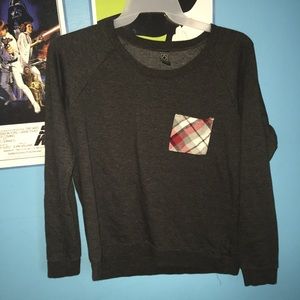 Gray black plaid pocket sweater