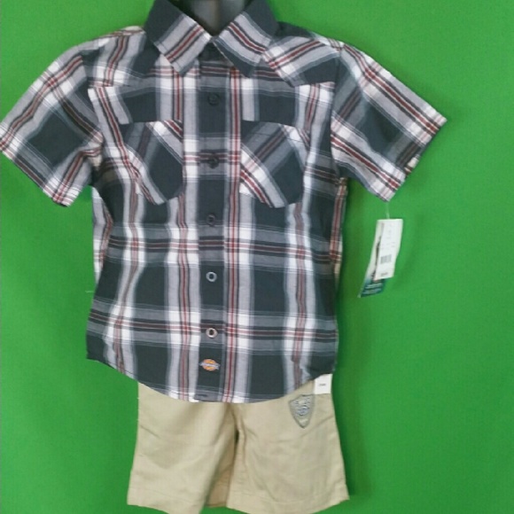 2 piece red and tan  boys short sets by Dickies