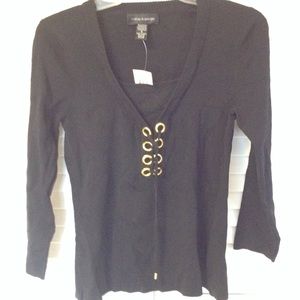 New Black Knit Top With Brass Accents