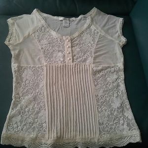 Lace/Mesh Cream T