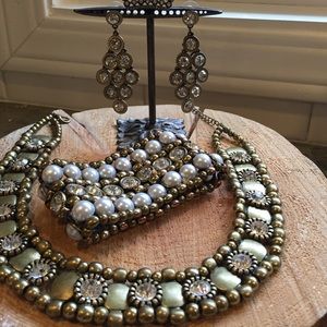 Sparkly crystal and brass toned jewelry. Sparkly crystal and brass toned jewelry.