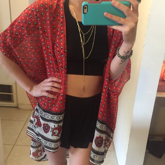 Red sheer kimono