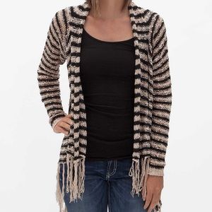 Striped Knit Cardigan with Fringe