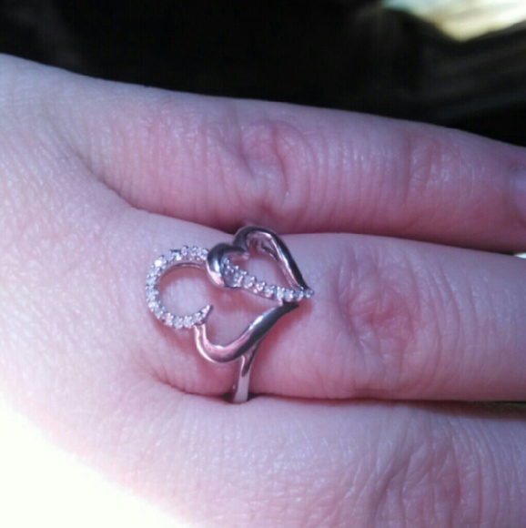 Sterling silver and diamond heart ring size 7