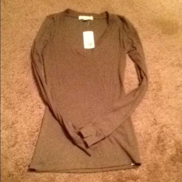 brown v neck long sleeve