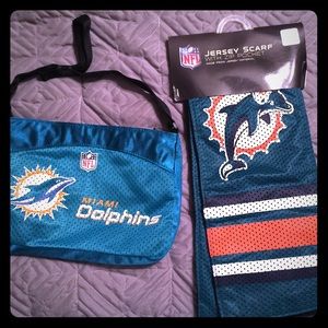 NWT Miami Dolphins scarf and purse