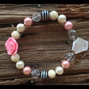 Childrens Pink Rose & Pearl Necklace