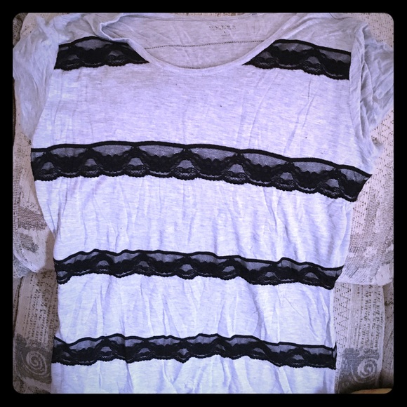 Guess gray and black lace top
