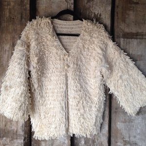 Vintage hand knit cream SHAGGY sweater