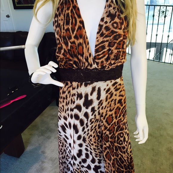 Betsey Johnson brown leopard print halter dress - Picture 1 of 4