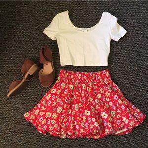 H&M Red Floral Skater Skirt