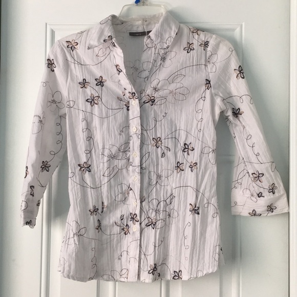 White Floral & Pleated Button Down Shirt - Picture 1 of 3